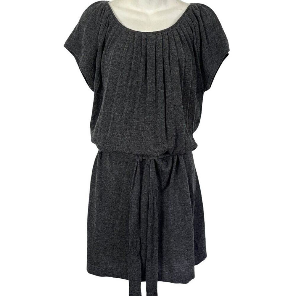 Ann Taylor Loft Womens Gray Wool Blend Pleated Blouson Sweater Dress Knit sz M